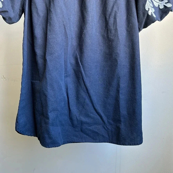 Navy Blue Off the Shoulder Shirt with Embroidery | Rebellion Off the Shoulder - Picture 3 of 13